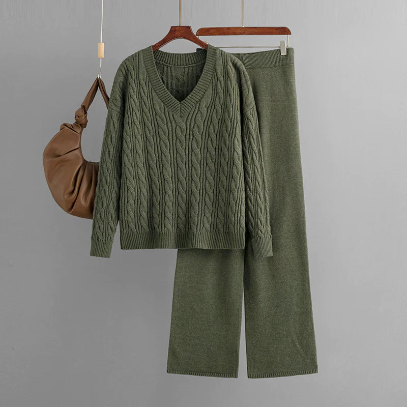 V-Neck Wool Cashmere Knitted Set