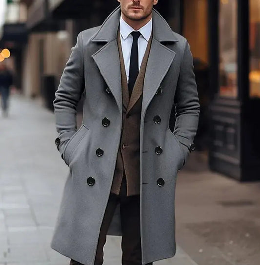 Fall Winter Men Woollen Coat Long
