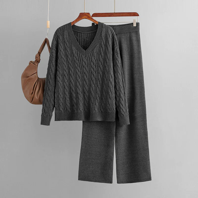 V-Neck Wool Cashmere Knitted Set