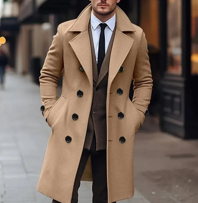 Fall Winter Men Woollen Coat Long