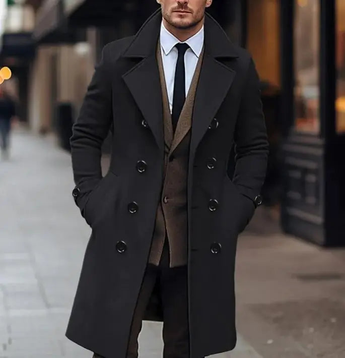 Fall Winter Men Woollen Coat Long