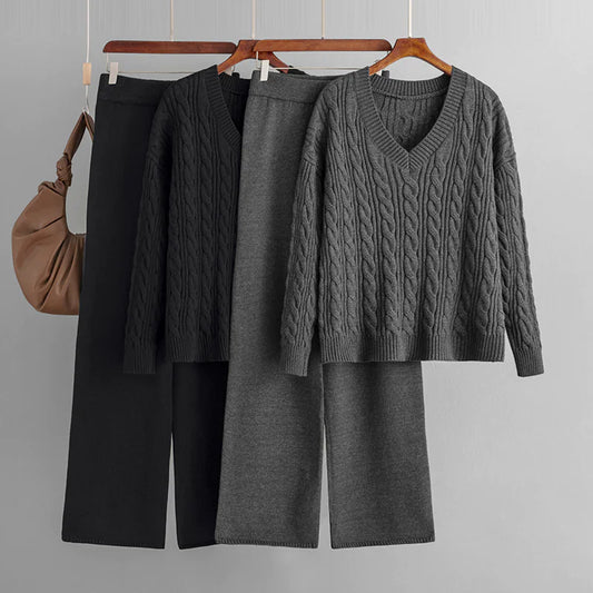 V-Neck Wool Cashmere Knitted Set