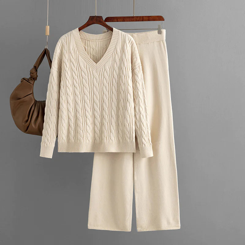 V-Neck Wool Cashmere Knitted Set