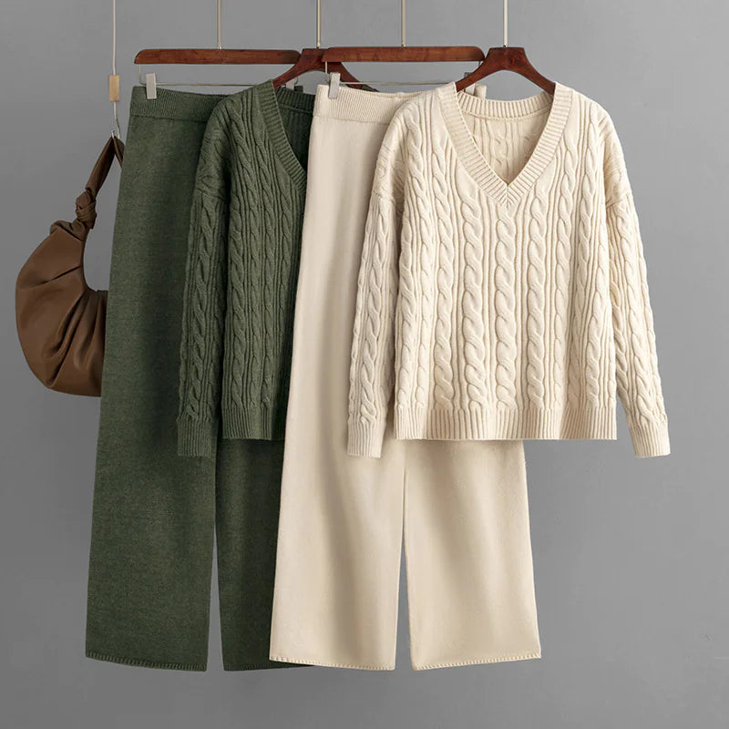 V-Neck Wool Cashmere Knitted Set