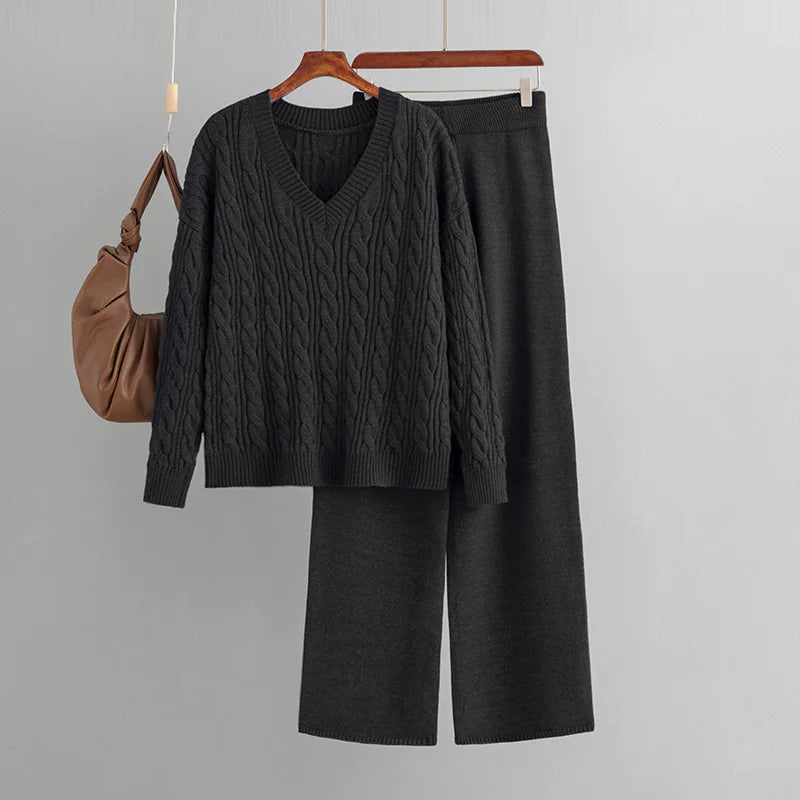V-Neck Wool Cashmere Knitted Set